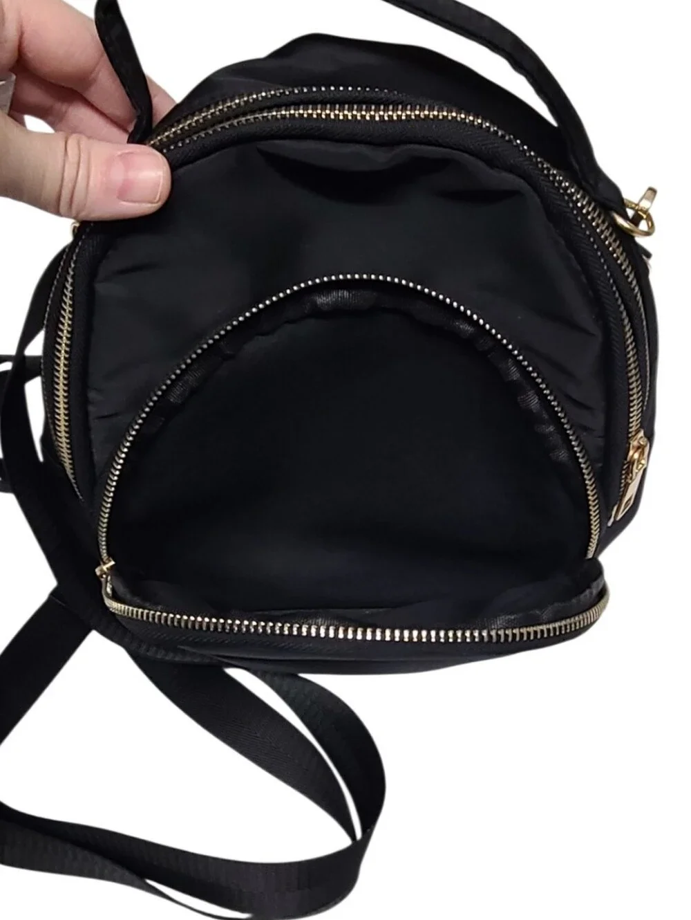 Black Nylon Mini Backpack Convertible Purse Crossbody Shoulder Bag Gold Hardware